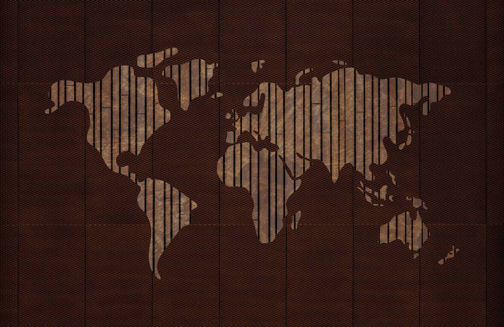 World map with wood structure