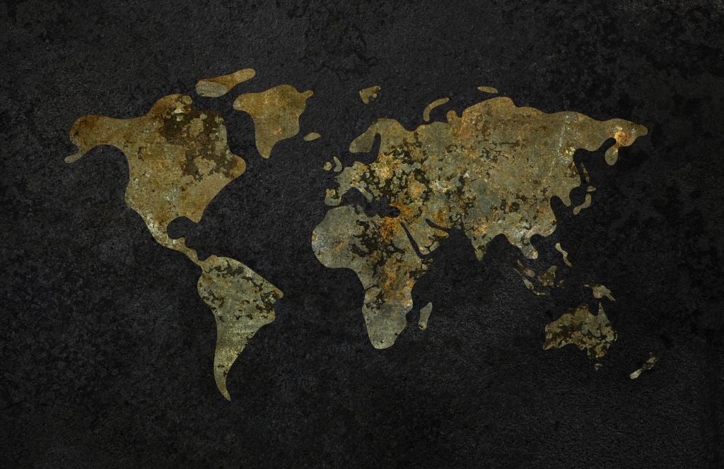 World map with gold-green texture