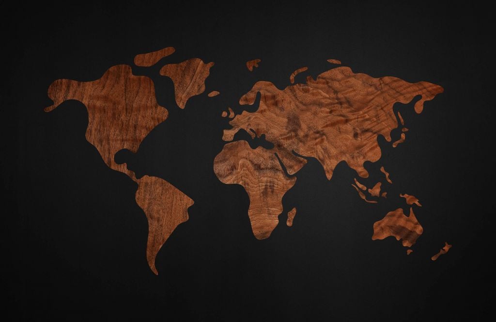 World map with wood veneer