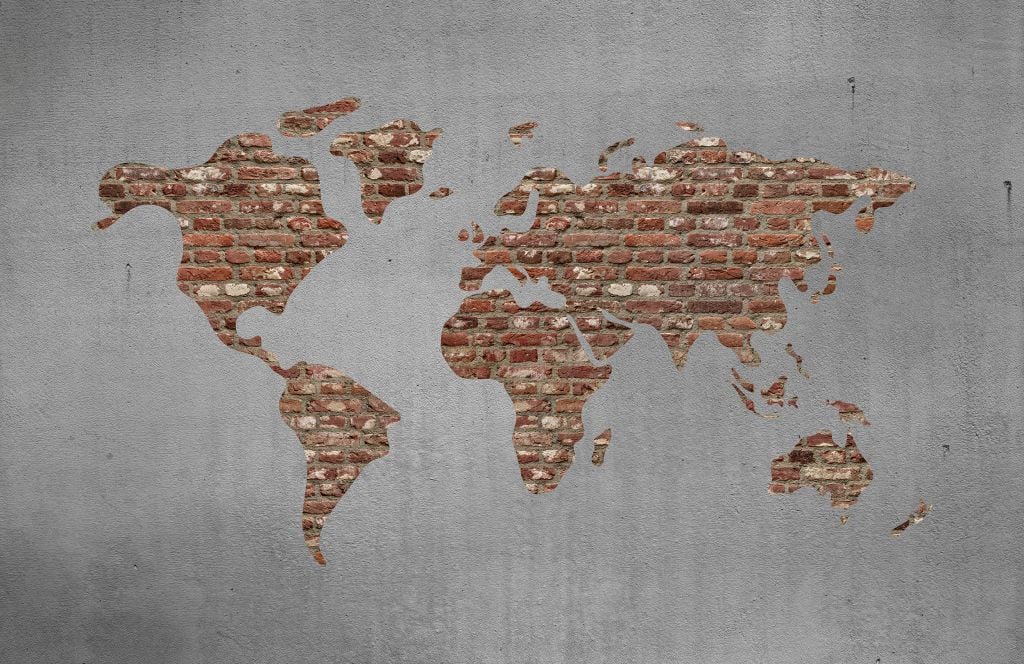 World map with bricks