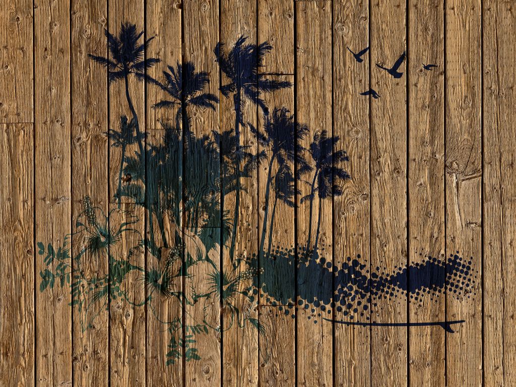 Palm trees on wood