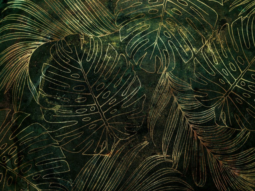 Green texture with golden leaves