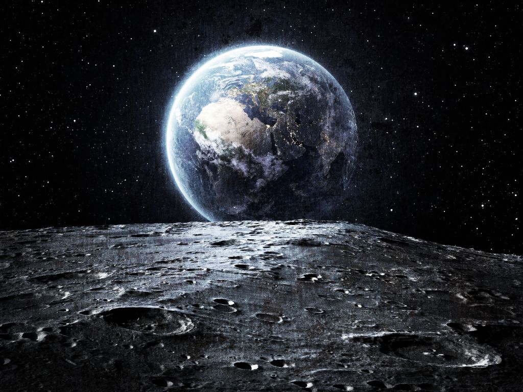 Moon and earth
