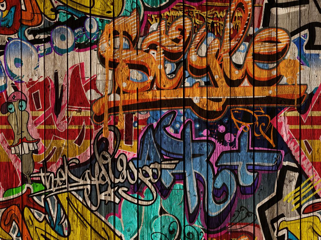 Graffiti with letters on wood