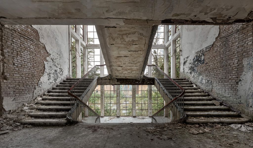 Stairwell in abandoned school