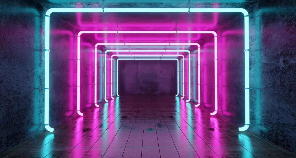 Concrete room with neon lights