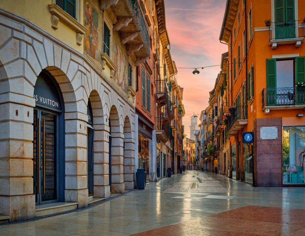 Shopping street at sunrise