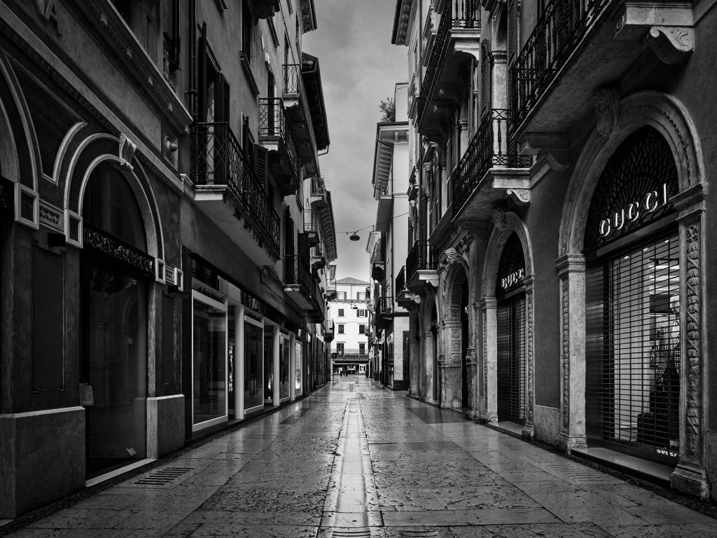 Shopping street in black and white