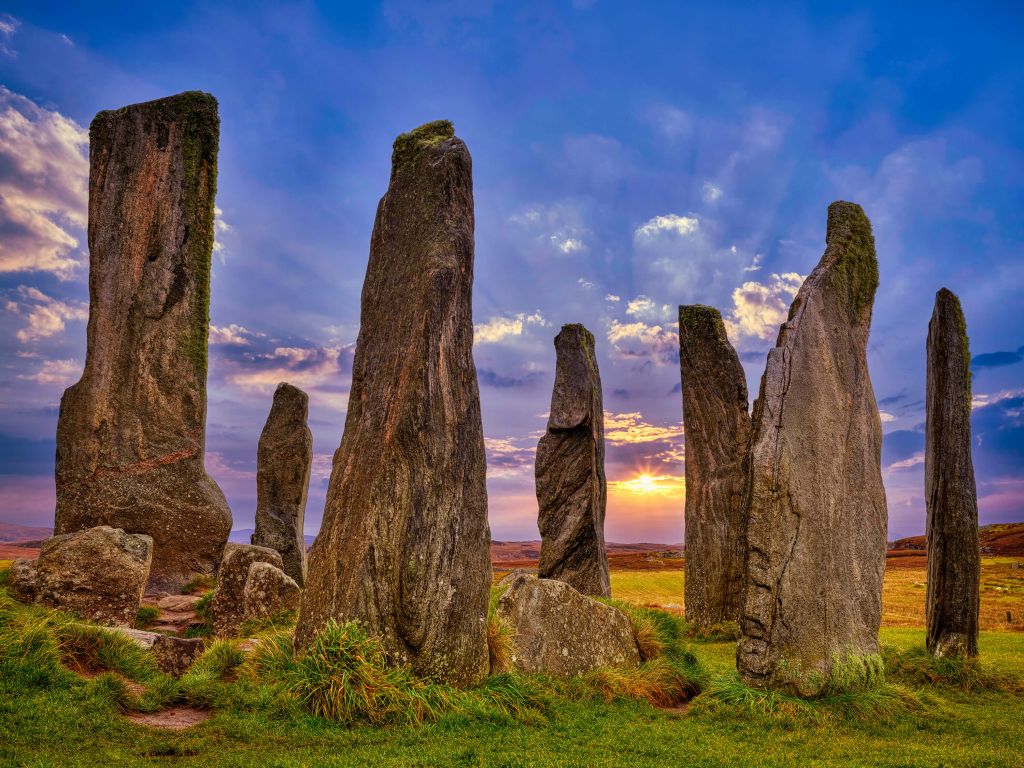 Standing stones at sunset