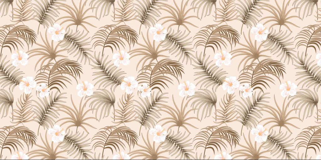 Palm tree leaves and flowers