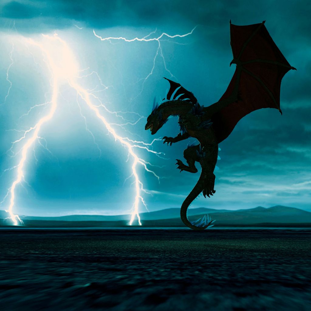 Dragon at thunderstorm