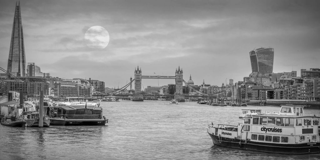 Cityscape of London in black and white