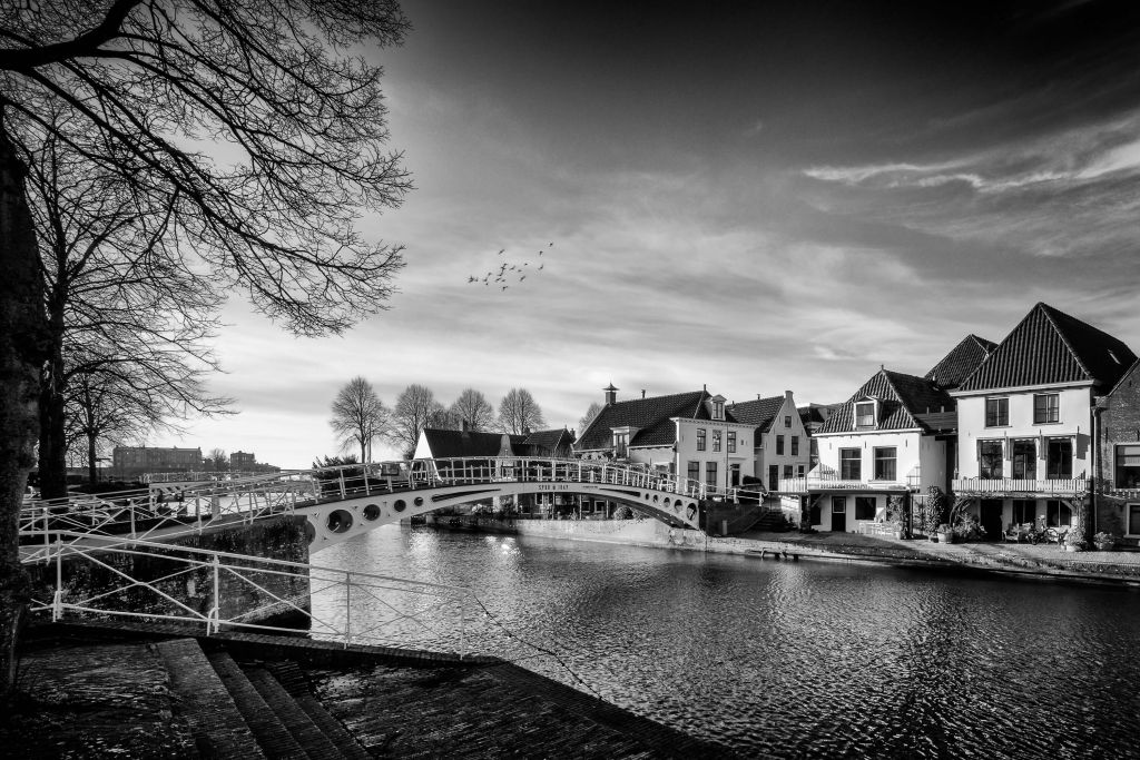 Fortified town Dokkum Bridge over Klein Diep Friesland 