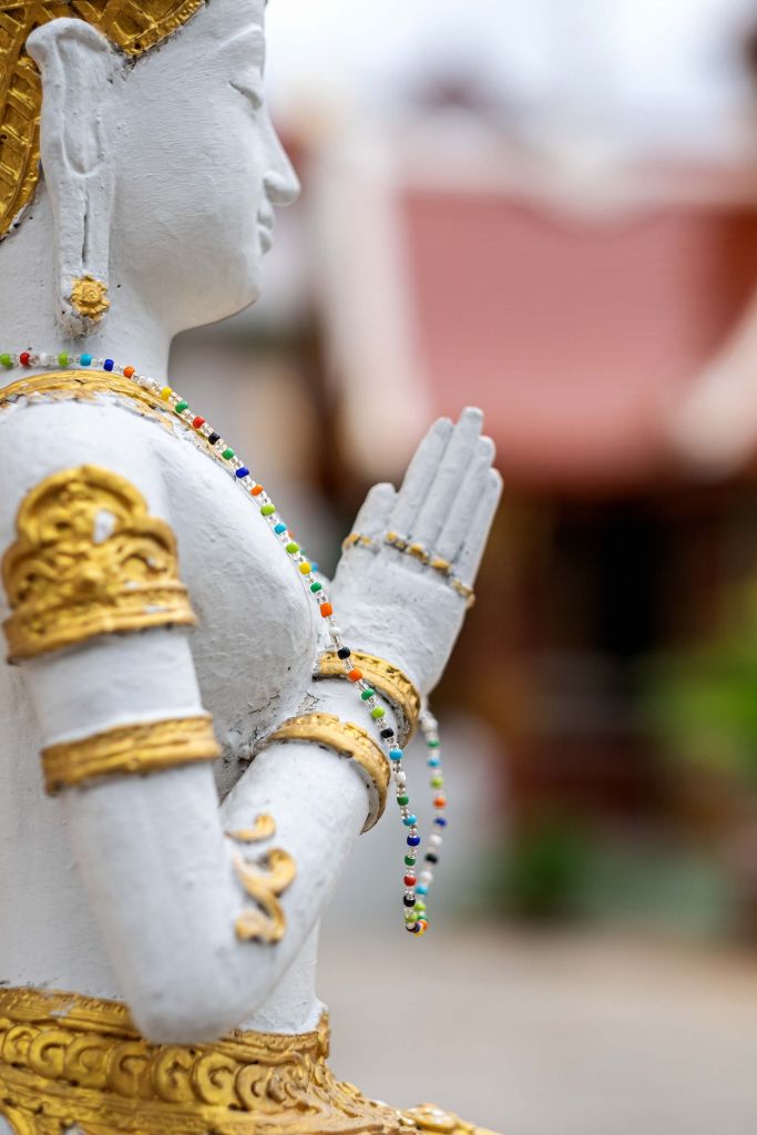 White and gold Buddha Temple complex Bangkok (Thailand)