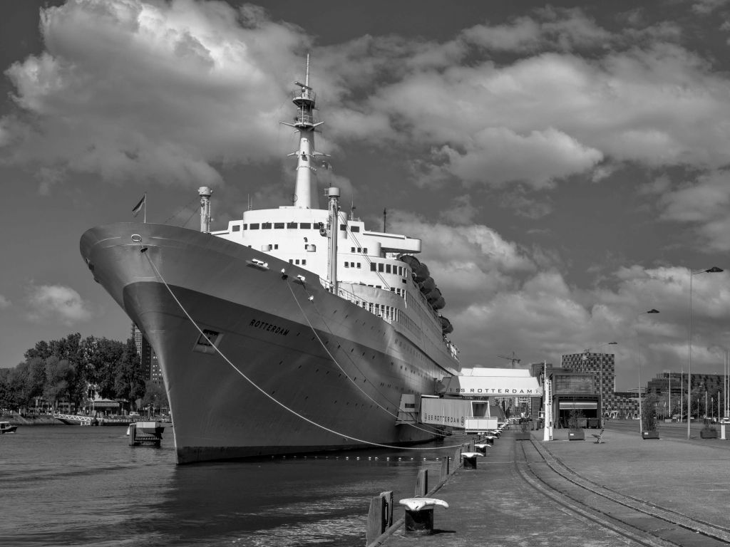 Former steamship the SS Rotterdam in black and white  