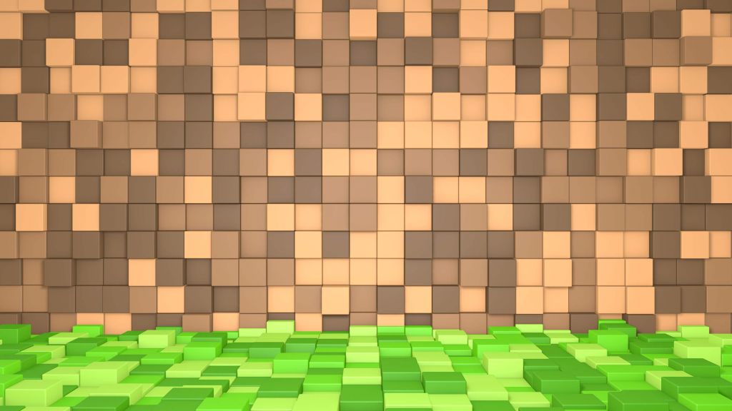 3D Minecraft landscape with brown blocks