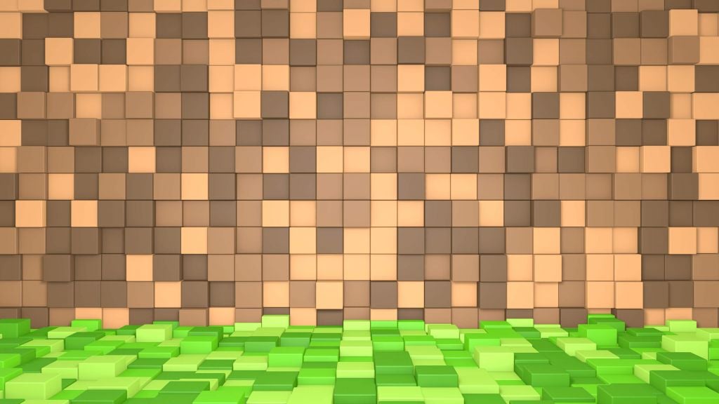 3D Minecraft landscape with brown blocks