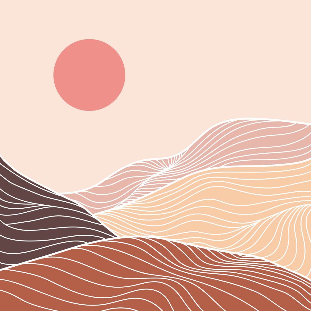 Lineart mountains with the sun