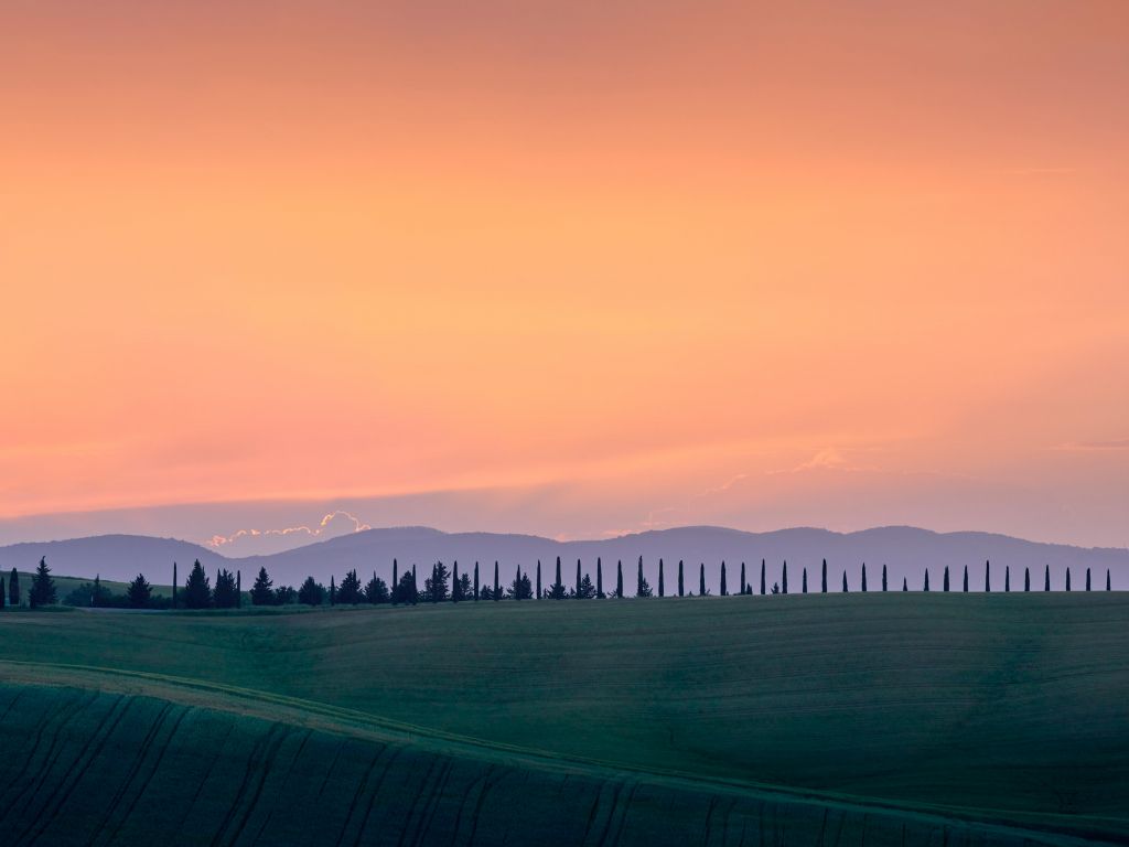 Italian landscape with orange sky