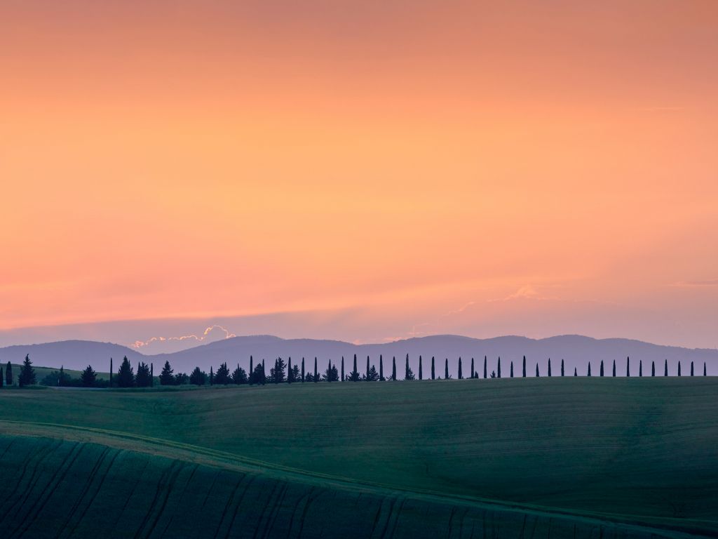 Italian landscape with orange sky