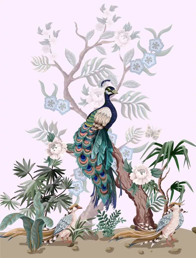 Peacocks and peonies