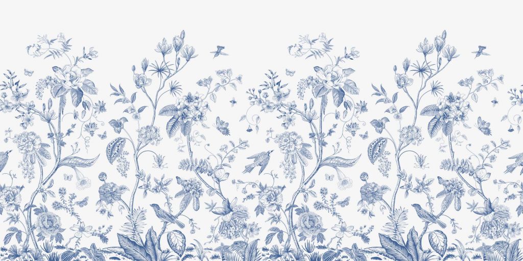 Floral illustration, blue and white