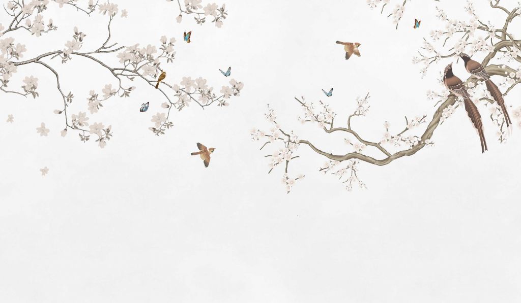 Blossom branches and birds