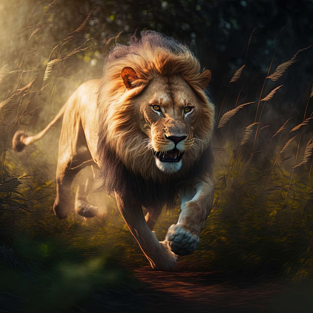 A running lion