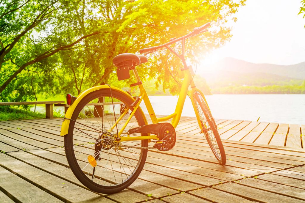 Yellow bike on jetty