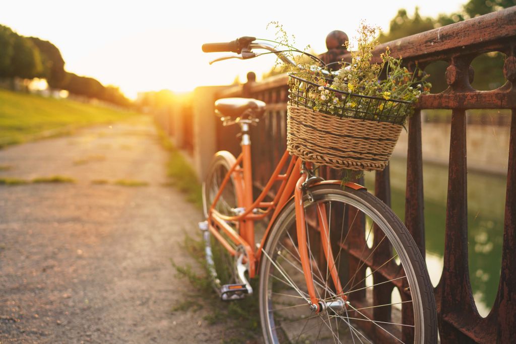 Red bike with basket