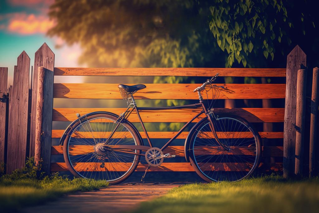 Bicycle at a wooden fence