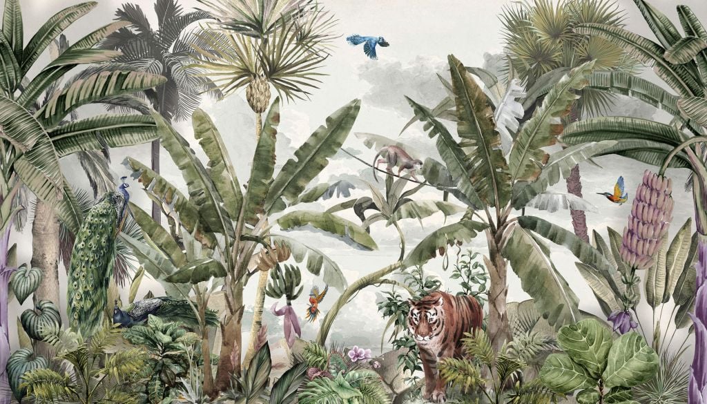 Tropical drawing of rainforest