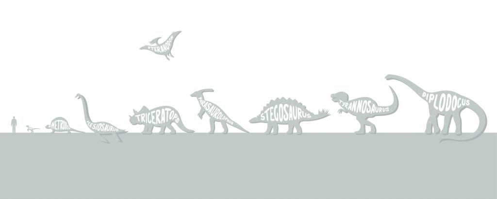 Dinos with text in blue