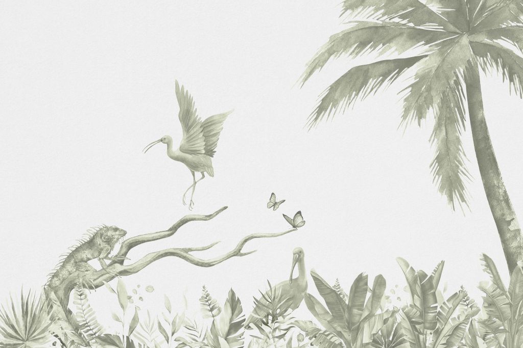 Branch with jungle animals in green