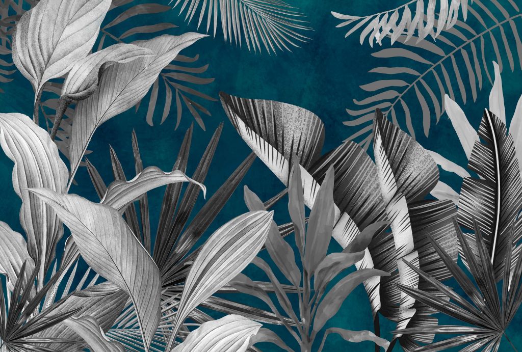 Tropical leaves on a blue background