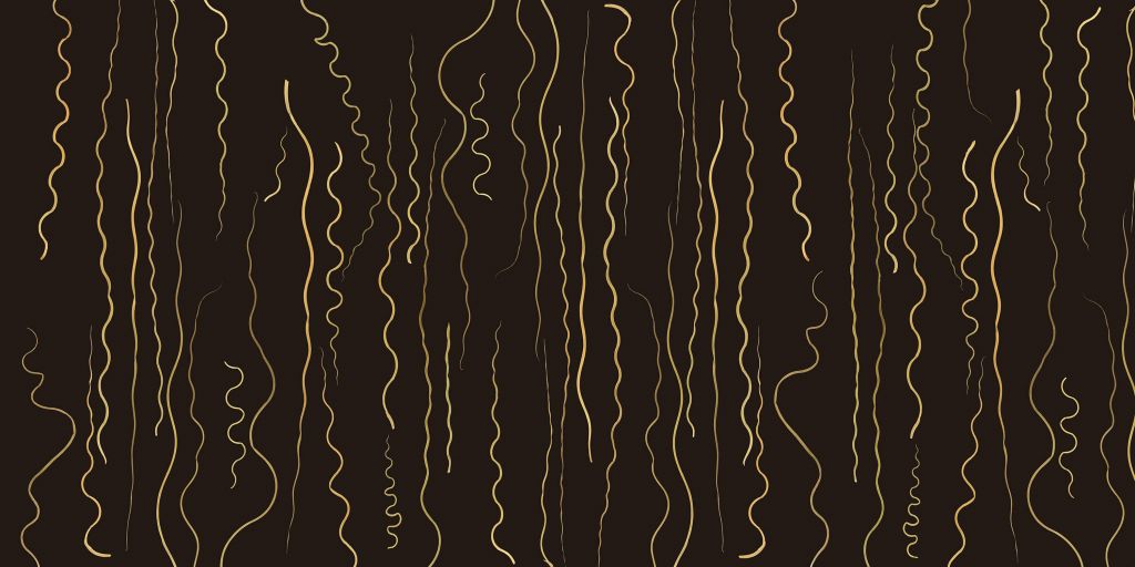 Organic lines grass gold on ebony black