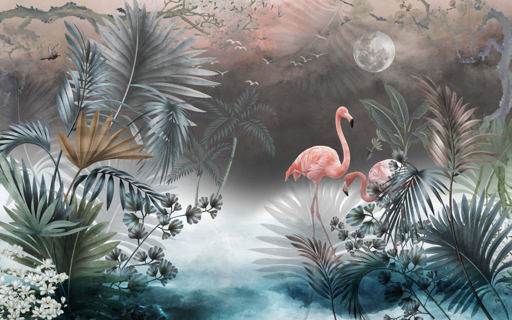 Flamingos at night