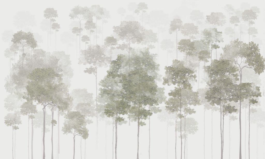 Drawn forest in the mist