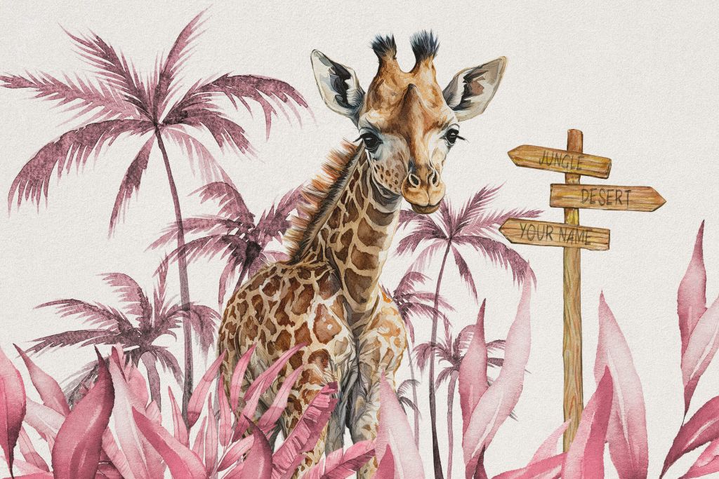 Baby giraffe in the jungle pink