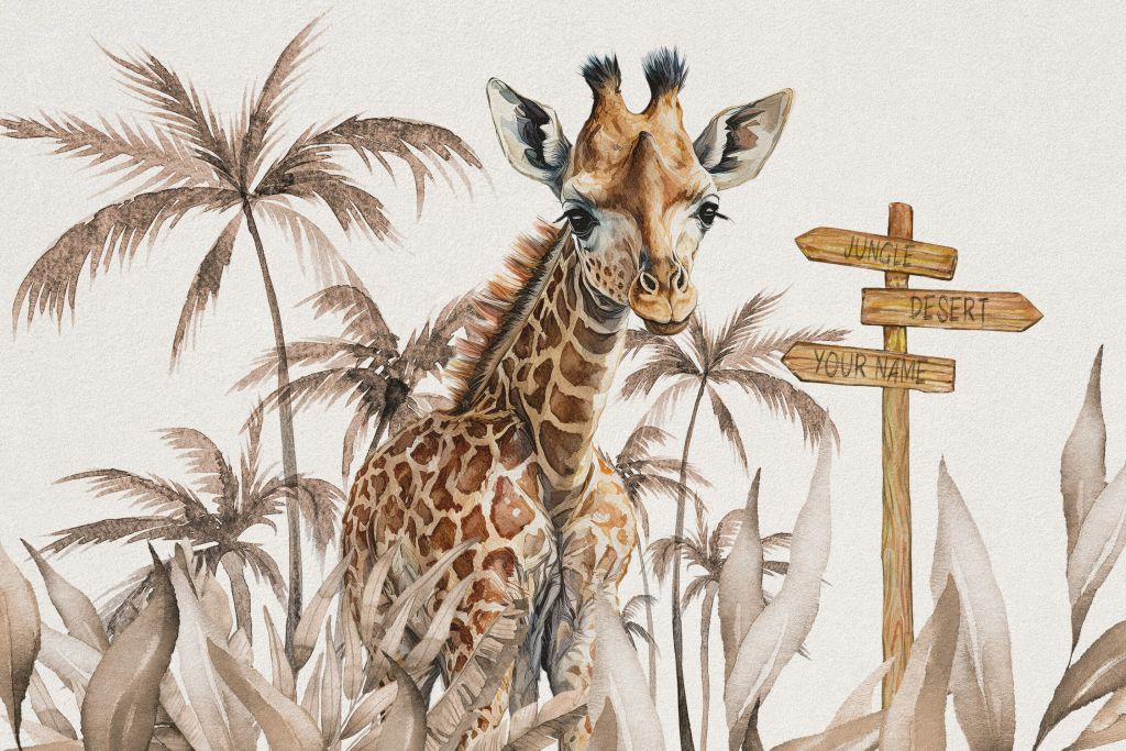 Baby giraffe in the jungle taupe