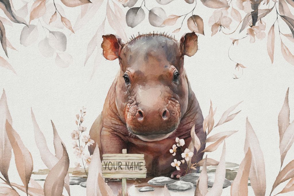 Baby hippo in the leaves taupe