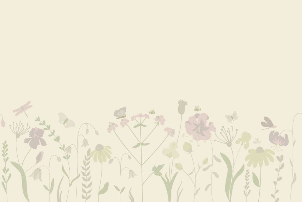 Field of flowers with butterflies beige and old pink