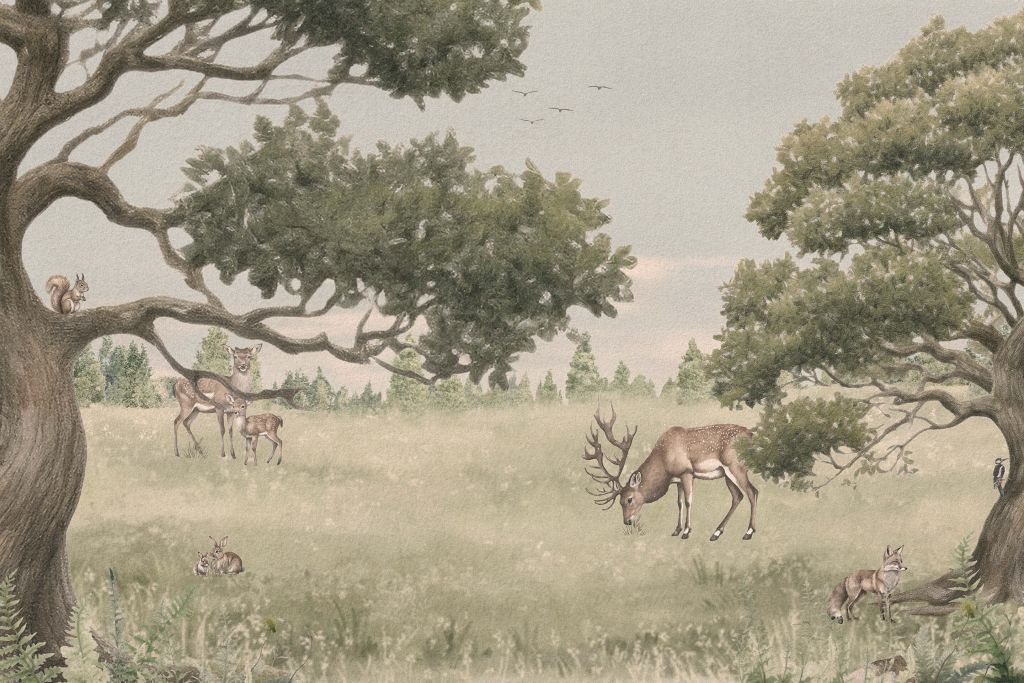 Landscape with animals in beige