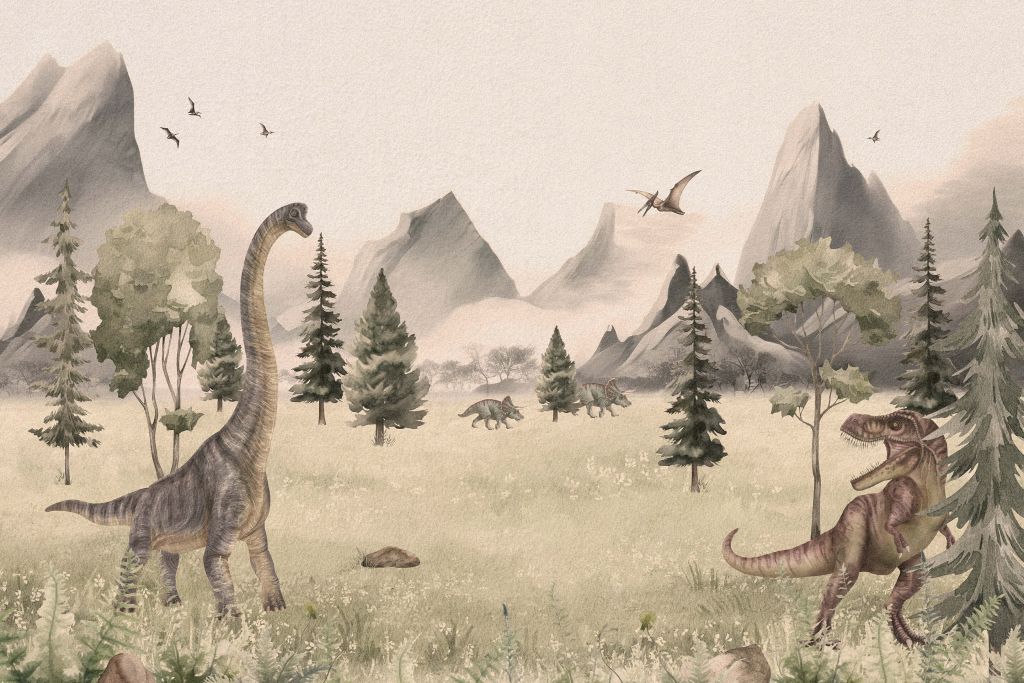 Landscape with dinosaurs in beige