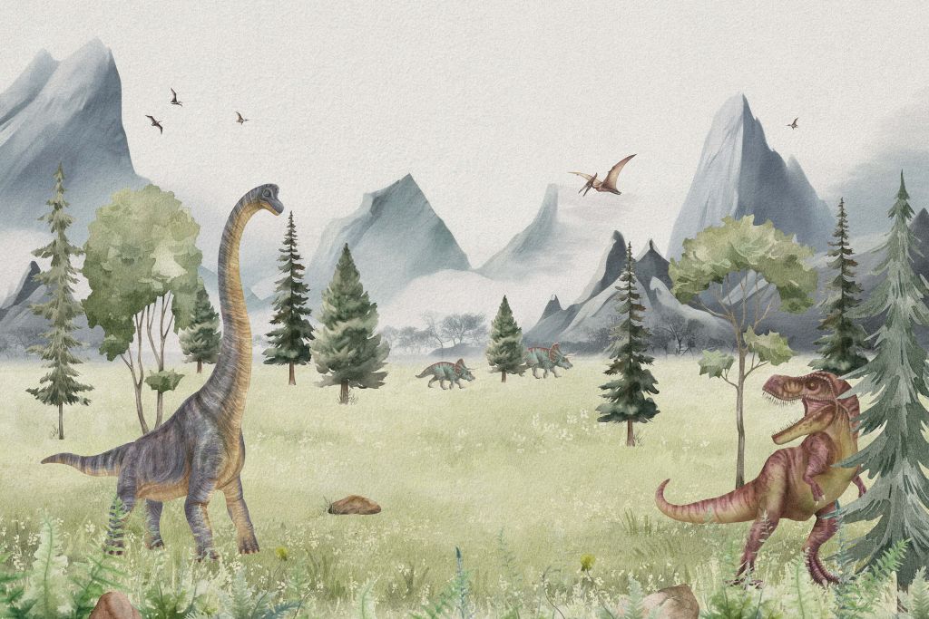 Landscape with dinosaurs in color