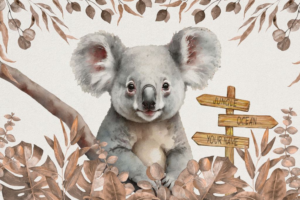Baby koala in the jungle taupe
