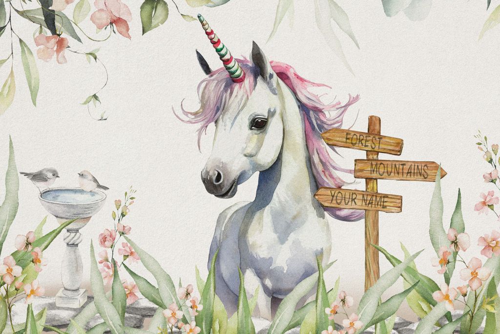 Baby unicorn with plants