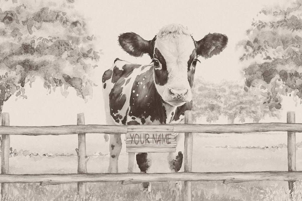 Baby cow in a field beige