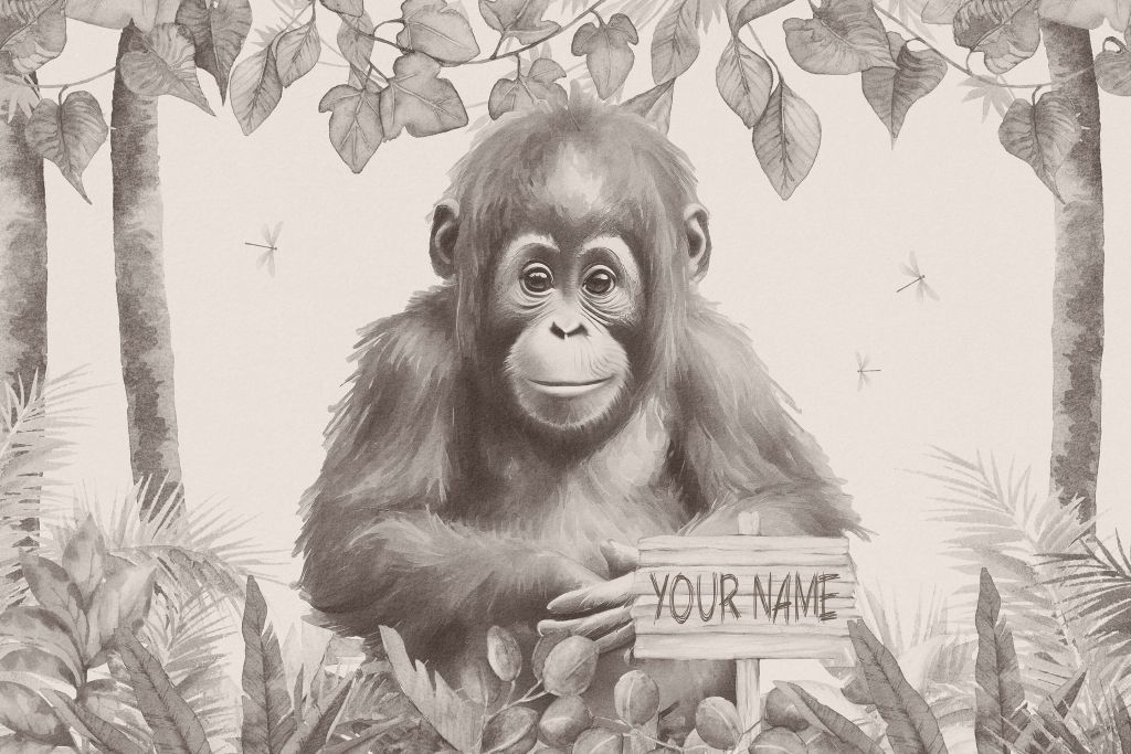 Baby orangutan in the jungle beige
