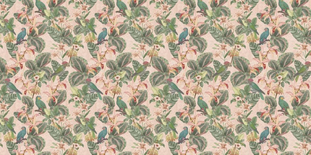 Tropical Jungle birds & parrots - soft pink